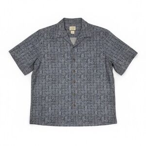 L.L .Bean Shirt Large Blue Traditional Fit Geometric Short Sleeve  Button Up